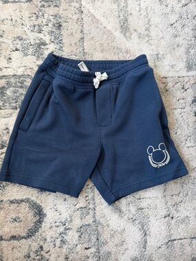Janie and Jack Navy Drawstring Cotton Shorts with Mouse Emblem
